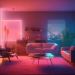 Modern smart home living room illuminated with Lumary smart LED recessed lighting using a Lumary coupon code for smart lighting savings